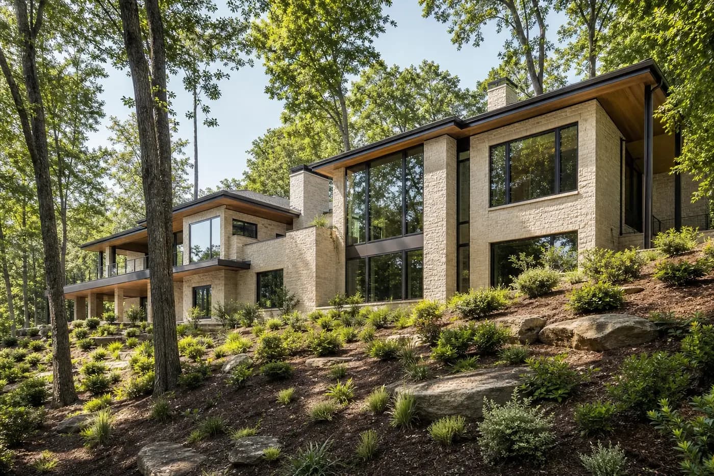 Luxury Charlotte custom home carefully integrated into a gently sloping wooded lot